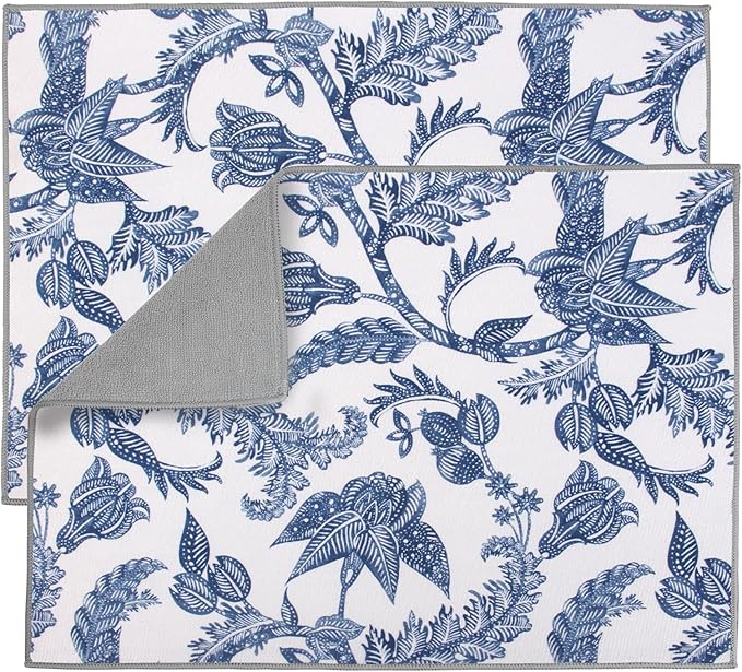 2 Pack XXL 17" x 24" Blue and White Porcelain Dish Drying Mat by FullBeDare