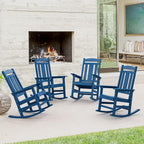 LUE BONA Outdoor Rocking Chairs Set of 4, Weather Resistant HDPS Poly Rocker Chairs, 350lb Heavy Duty, Oversized Porch Rocker for Adult, High Back Smooth Rocking for Outdoor & Indoor, Blue by LUEBONA