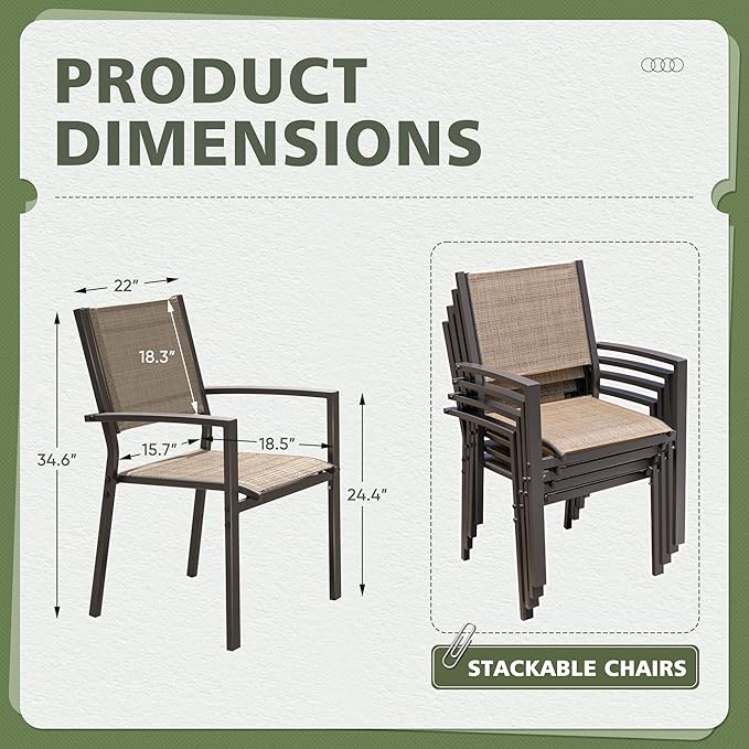 Flamaker Patio Chairs Textilene Outdoor Chairs Set of 6 Stackable Dining Chair for Backyard, Deck, Poolside (Beige) - Image 3