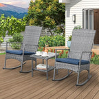 Rocking Chair Outdoor 3 Pieces High-Backed Patio Rocking Chairs Bistro Table and Chairs Set of 2, Navy Blue by Unknown
