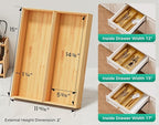 Bamboo Kitchen Drawer Organizer Boxes – 15" x 6" Stackable Wood Silverware - Image 3