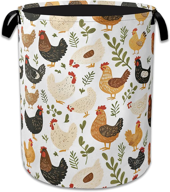 Rooster Hen Chick Laundry Basket, Foldable Waterproof Oxford Cloth Tote Bag by Unknown