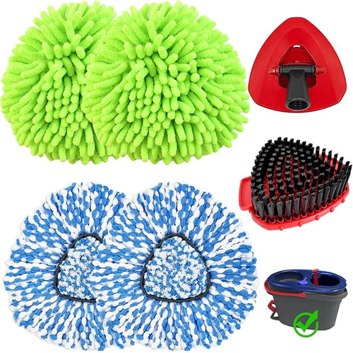 2 Microfiber Mop Head Refills and 2 Chenille Mop Pads, 1 Upgrade Scrub Brush 1 by Unknown