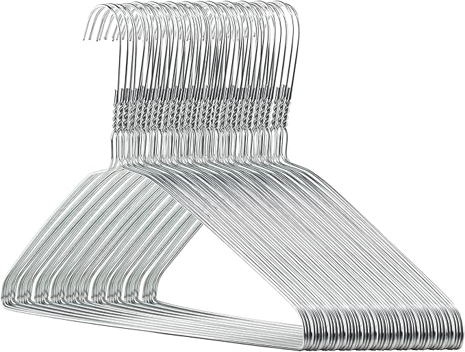 HANGERWORLD Silver Metal Wire Clothes Hangers 16inch 13 Gauge Clothes Garment by Hangerworld