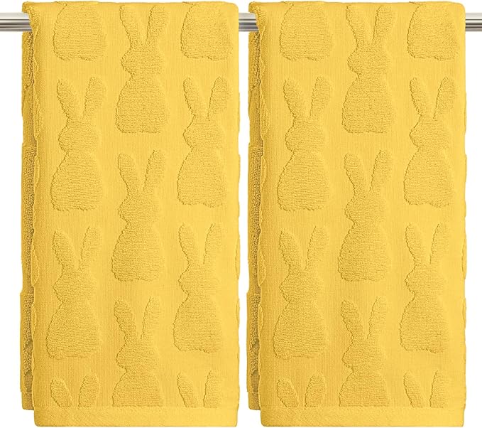 Artoid Mode 2 Pcs Yellow 3D Rabbit Jacquard Easter Hand Towels by ArtoidMode