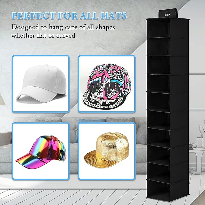 VAESIDA Hat Rack for Closet, 10 Shelf Hanging Hat Organizer for Baseball Caps - Image 4