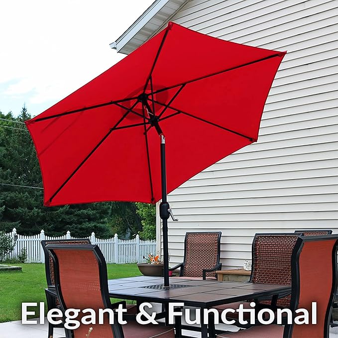 Sunnydaze Outdoor Patio Umbrella - Polyester Table Market Umbrella with Push-Button Tilt and Crank - 6 Sturdy Ribs - Red - 7.5ft - Image 2