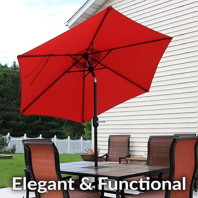 Sunnydaze Outdoor Patio Umbrella - Polyester Table Market Umbrella with Push-Button Tilt and Crank - 6 Sturdy Ribs - Burnt Orange - 7.5ft - Image 2