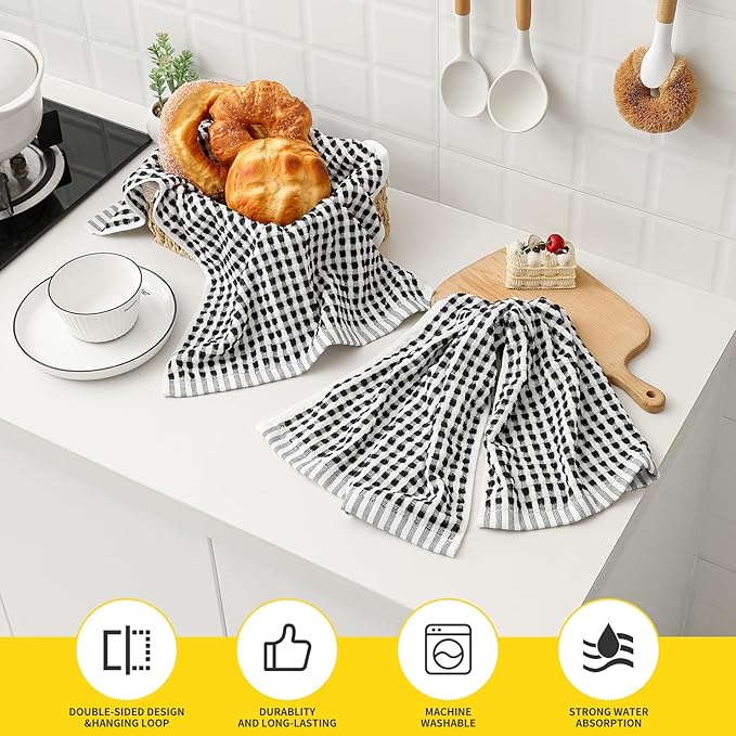 SALAS Cotton Dish Towels for Kitchen Drying Dishes, Lattice Terry Kitchen Cloths - Image 4