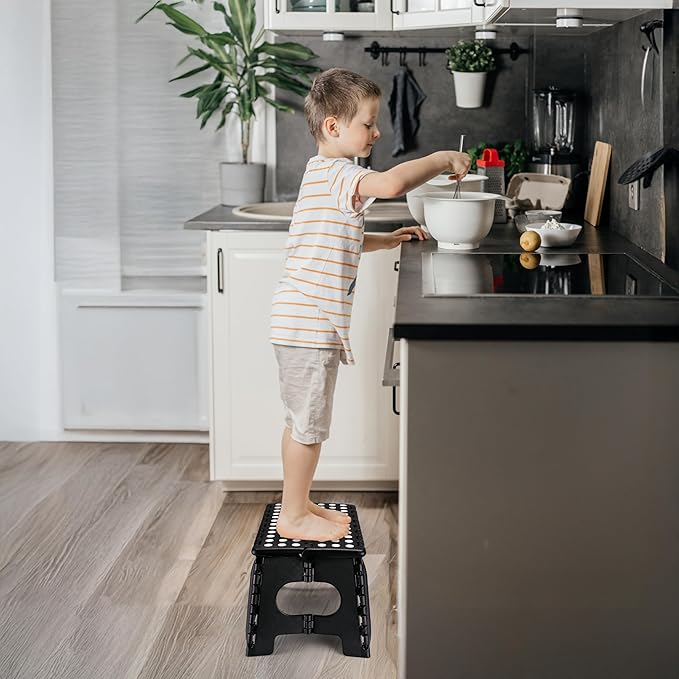 Delxo Folding Step Stool for Kids and Adults,15-Inch Extra Wide 9 Inch Height Heavy Duty Stepping Stool More Safe and Comfortable Non Slip Foldable Step Stool Black - Image 3