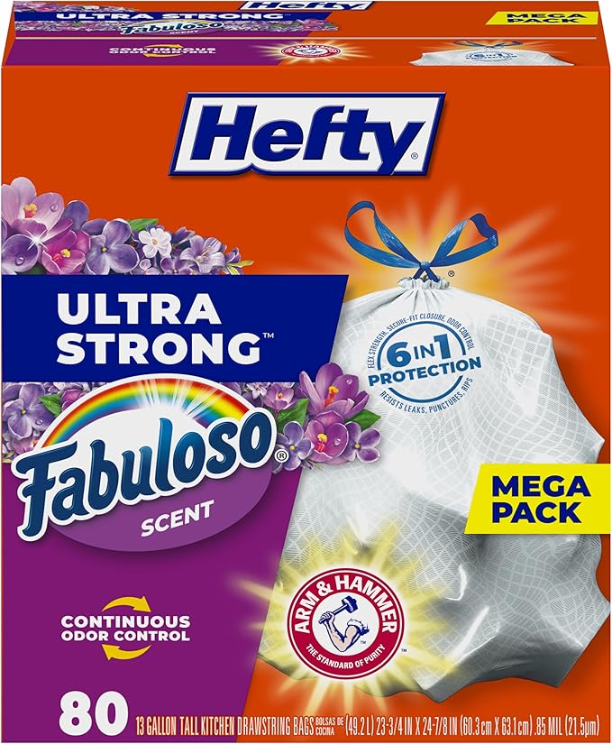 Hefty Ultra Strong 13 Gallon Trash Bags, Tall Kitchen Trash Bags 13 Gallon Size by Hefty