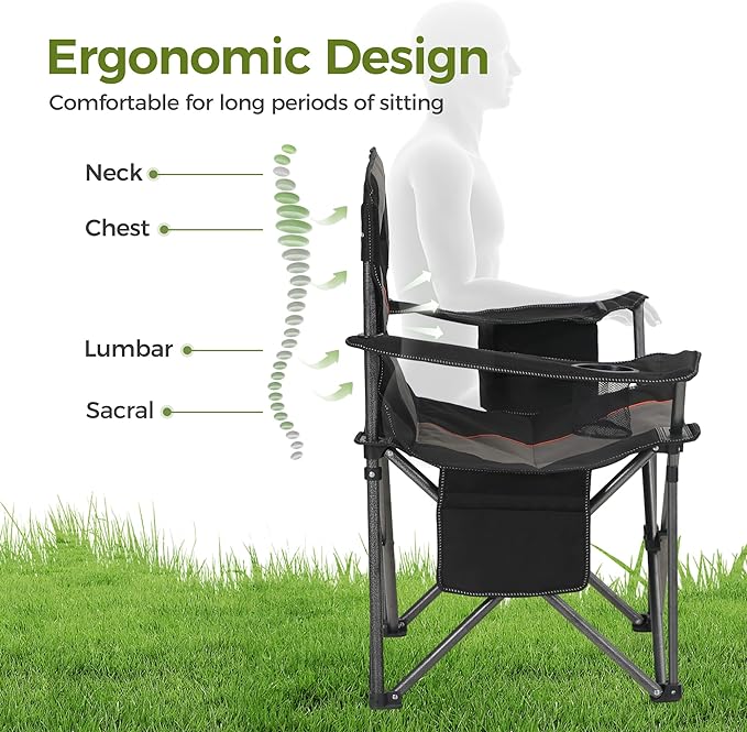 ALPHA CAMP Heavy Duty Camping Chair 500LBS Capacity, Oversized Folding Chair for Heavy People, Padded Portable Outdoor Chair with Cooler Bag & Cup Holder for Camping, Fishing, Beach - Image 3