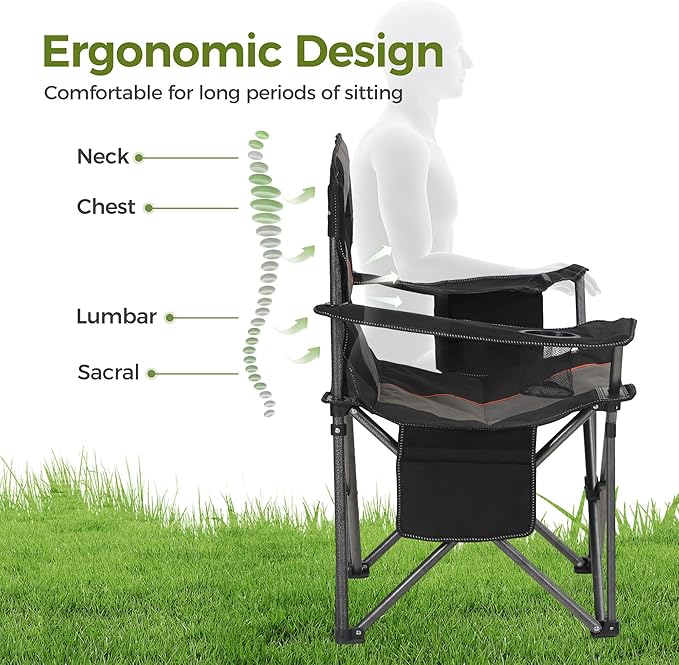 ALPHA CAMP Heavy Duty Camping Chair 500LBS Capacity, Oversized Folding Chair for Heavy People, Padded Portable Outdoor Chair with Cooler Bag & Cup Holder for Camping, Fishing, Beach - Image 3
