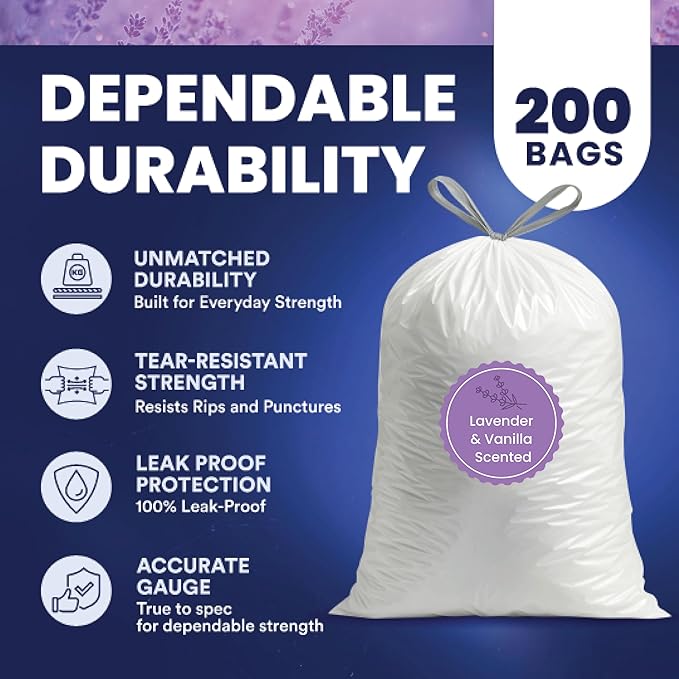 Plasticplace 8 Gallon Trash Bags │ 0.7 Mil │ Lavender and Soft Vanilla Scented - Image 4