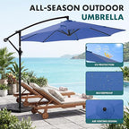 OLIXIS 9.7FT Offset Patio Umbrella with Base, Cantilever Table Umbrellas for Outdoor Sun Shade UV Protection with Easy Tilt Adjustment, 8 Ribs for Backyard, Lawn, Garden, Pool - Blue - Image 2
