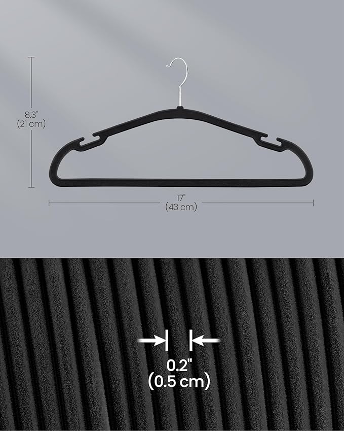 SONGMICS Velvet Hangers 50 Pack, Non-Slip Clothes Hangers, 17 x 8.3 Inches - Image 5