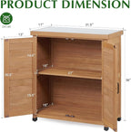 Outdoor Storage Cabinet & Potting Bench Table with Metal Top, Wooden Patio Furniture, Garden Workstation (Light Brwon, 36x31x17in) - Image 3
