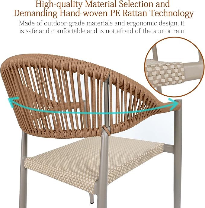 TWT Patio Dining Chairs Outdoor Stackable Dining Chairs for All Weather, Breathable Textilene Garden Outdoor Furniture for Backyard Deck (Brown, Set of 4) - Image 8
