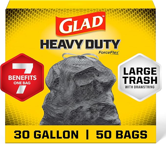 Glad Large 30 Gallon Trash Bags, Unscented Heavy Duty Garbage Bags, Forceflex by GladTrashFoodStorage