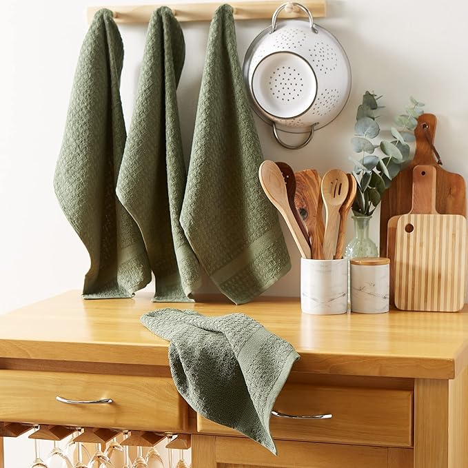 DII Basic Terry Collection Waffle Dishtowel Set, Solid Artichoke, 4 Piece - Image 4