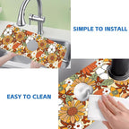 70s Retro Orange Floral Kitchen Sink Splash Guard Mat Absorbent Fast Drying Mat - Image 5