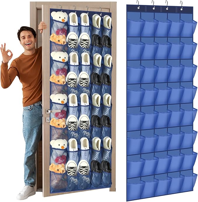 Windyun 40 Large Over the Door Hanging Shoe Organizer Navy Blue Mesh Pockets by Windyun