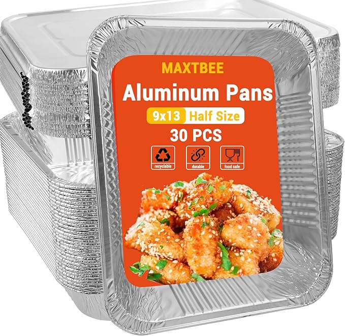 Aluminum Pans Foil Pans with Lids, 30 Pack 9x13 Disposable Trays Half Size by Unknown