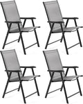 Yaheetech Patio Dining Chairs Set of 4 with Armrests, Outdoor Folding Chairs with Metal Frame and Backrest for Lawn, Garden, Yard and Poolside, Gray by Yaheetech