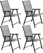 Yaheetech Patio Dining Chairs Set of 4 with Armrests, Outdoor Folding Chairs with Metal Frame and Backrest for Lawn, Garden, Yard and Poolside, Gray by Yaheetech