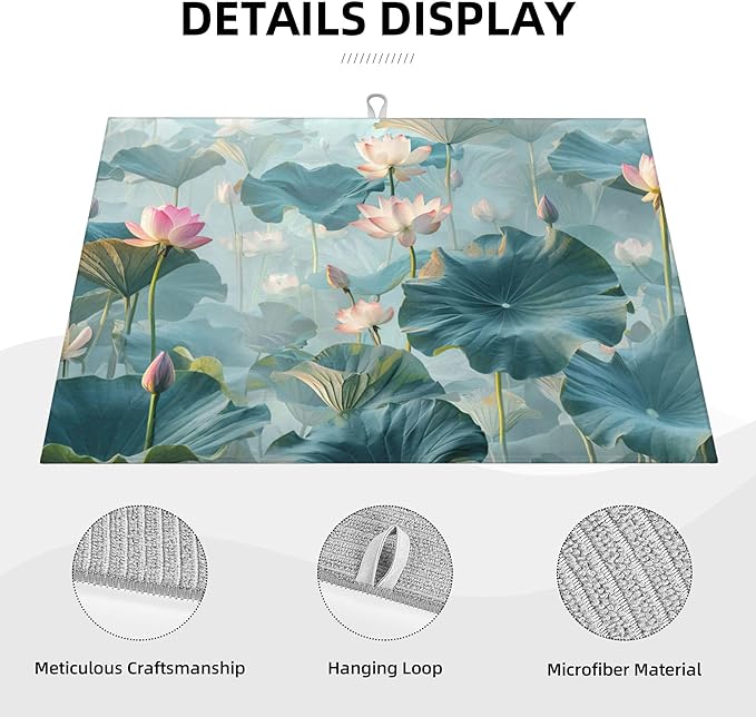 Pond Lotus Dish Drying Mats for Kitchen Counter, Absorbent Reversible - Image 3