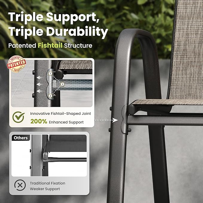 PHI VILLA Patio Chairs Set of 4, Outdoor Stackable Dining Chairs with E-Coating Metal Frame and Upgraded Textilene Fabric, All Weather Deck Chair 350 LBS Capacity for Porch Poolside Garden - Image 6
