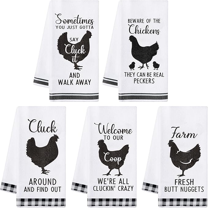 R HORSE 5Pcs Funny Chicken Kitchen Dish Towel Set Absorbent Quick Dry Cloth by RHORSE