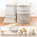 Tall Laundry Basket with Handles, 53L Portable Dirty Clothes Hamper, Boho - Image 2