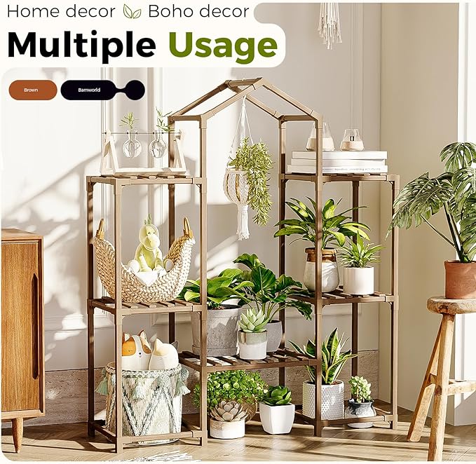 Bamworld Plant Stand Indoor Hanging Plant Shelf Outdoor Large Plant Rack for Multiple Plants Boho Home Decor Plant Gift for Mom Woman - Image 7
