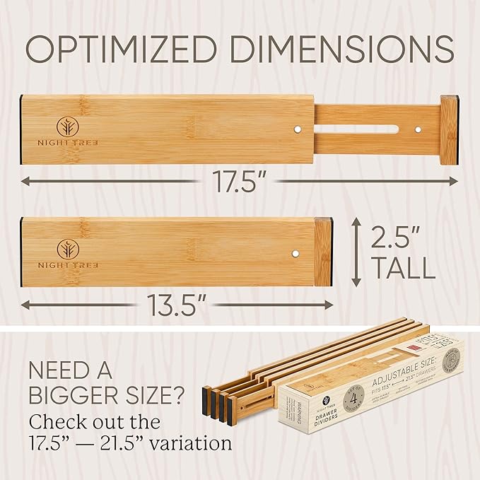 Night Tree Expandable Bamboo Drawer Dividers – Spring-Loaded Wooden Organizers - Image 3