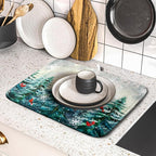 Pine Tree Dish Drying Mat for Kitchen Countertop Red Bird Dishes Mats Winter - Image 5