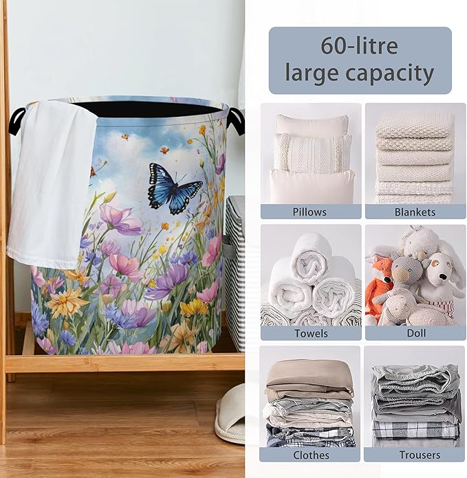 Wildflowers Butterfly Laundry Basket, Floral Garden Oxford Cloth Laundry Hamper - Image 6
