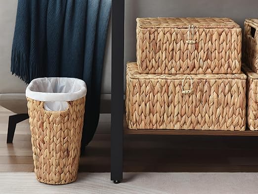 StorageWorks Wicker Waste Basket, Handwoven Water Hyacinth Trash Can - Image 7