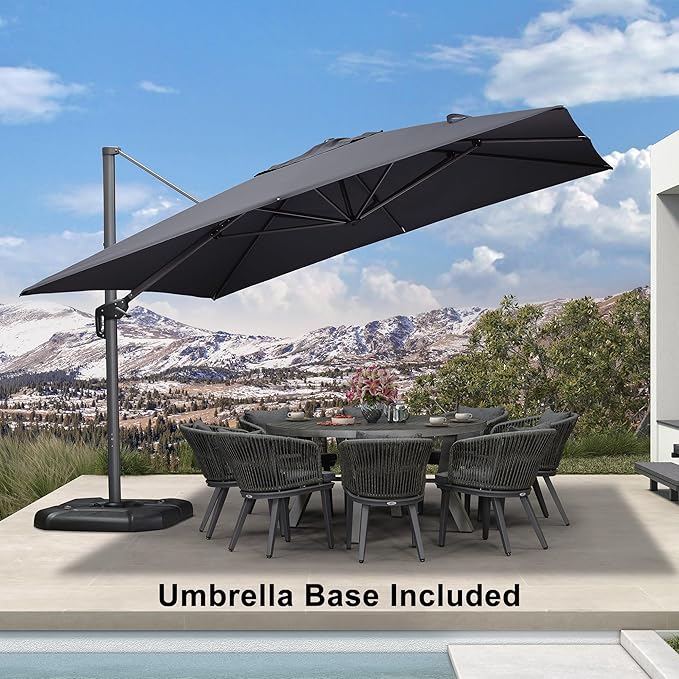 PURPLE LEAF 11.5' X 11.5' Telescopic Patio Umbrella with Base Included Lifting Cantilever Offset Square Large Umbrella for Pool Outdoor Patio Deck Garden Grey - Image 2