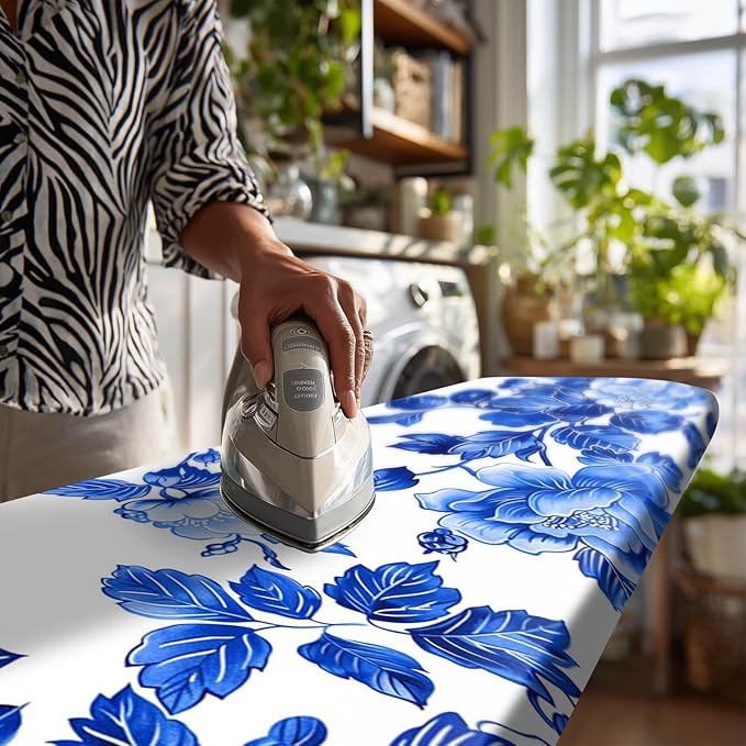 Classic Blue Floral Ironing Board Cover Stretch Fabric - Image 7