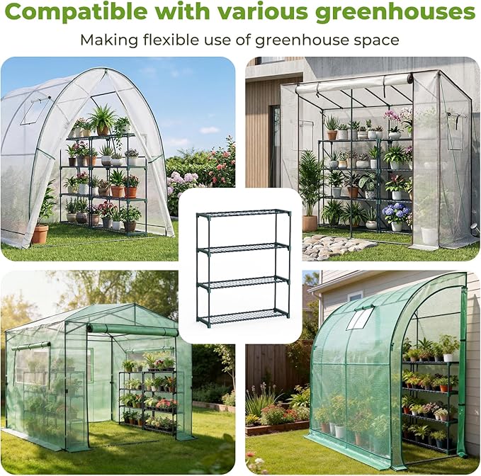 Ohuhu Plant Greenhouse Shelves 4 Tier 2 Pack Extra-Wide Stable Green House Shelving for Outdoor, 35x12x42 Inch Portable Rustproof Metal Shelf Plant Stand Rack Greenhouse Accessories - Image 6