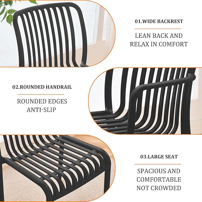Patio Chairs Set of 4, All-Weather Stackable Outdoor Dining Chairs with Curved Back, Patio Dining Chairs for Patio, Deck, Porch, Backyard, Restaurant, Cafe, Black - Image 4