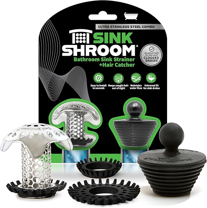 SinkShroom Ultra Revolutionary Bathroom Sink Drain Protector, Stainless Steel by TubShroom