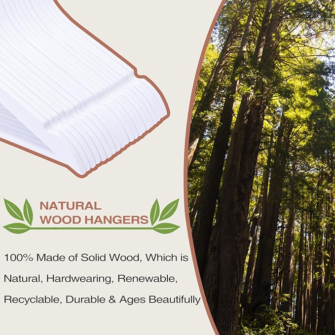 FairyHaus Wooden Hangers 30 Pack White, Slim Wood Coat Suits Hanger - Image 2