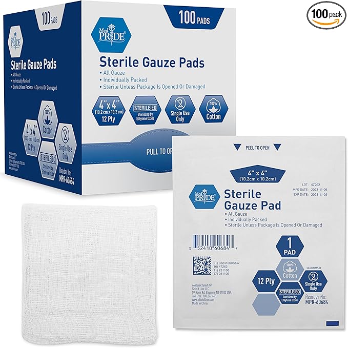 MED PRIDE Sterile Gauze Dressing Pads Individually Wrapped, Nonstick 12-Ply by MEDPRIDE