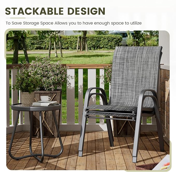 UDPATIO Patio Chairs Set of 2, Stackable Outdoor Dining Chairs with High Back, Breathable Textilene Fabric Outdoor Chair All Weather, 350LBS Capacity for Garden, Backyard (Dark Grey) - Image 4