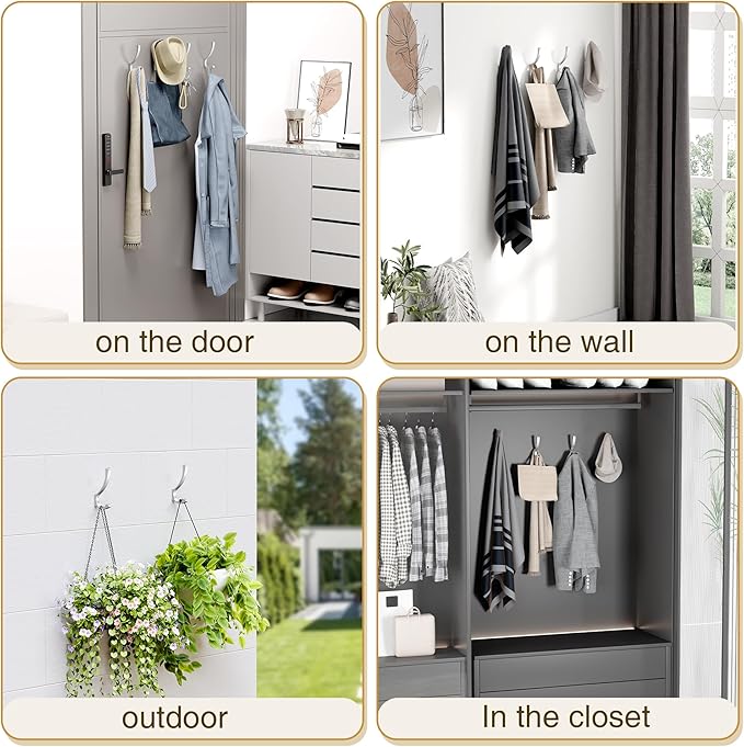 Coat Hooks Wall Mount, Hooks for Hanging Heavy Duty, Screw in Wall Hanger for - Image 8