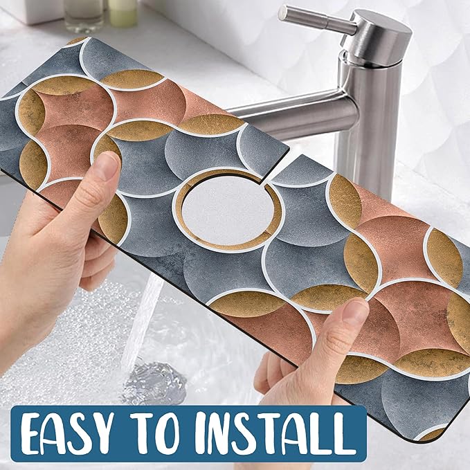 Geometric Printing Sink Faucet Absorbing Mat Ceramic Tile Texture Super - Image 5
