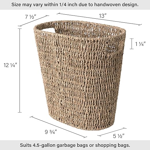 StorageWorks Wicker Waste Basket, Handwoven Seagrass Trash Can - Image 2