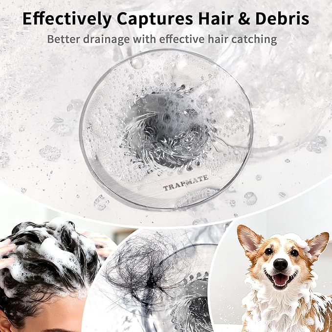 TRAPMATE Shower Drain Hair Catcher, 2.8" Fast Drainage Bathtub Stopper Drain - Image 2